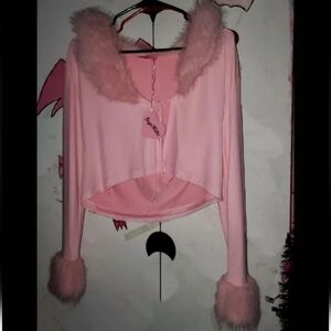 Dolls Kill Sweet Like Sugar Faux Fur Pink Cardigan Pastel Goth Hot Topic